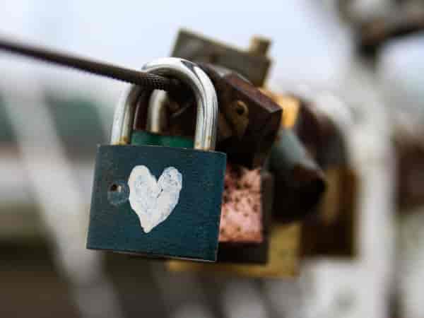 Padlocks hanging from a wire